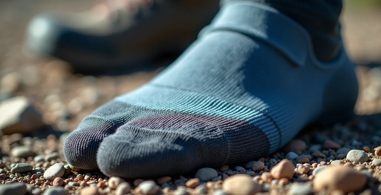 Gros plan sur système de double chaussette pour randonnée