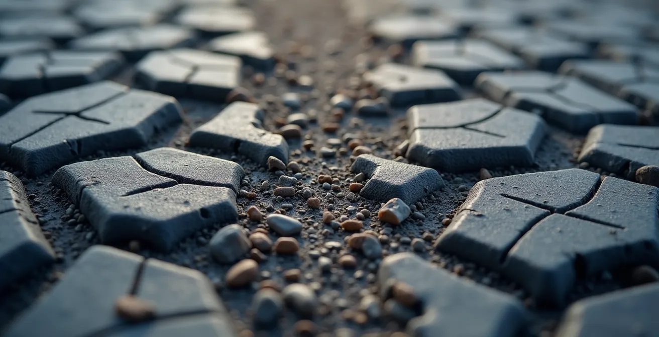 Vue macro comparative de l'empreinte au sol d'un pneu tubeless versus chambre à air