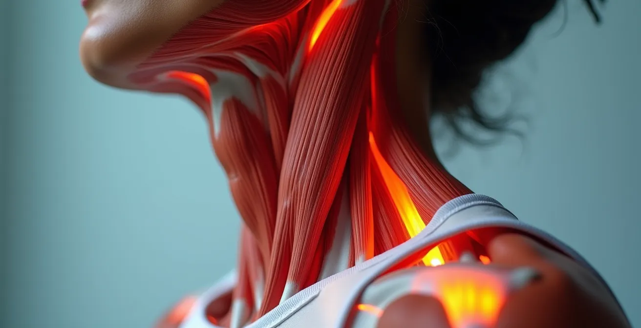 Démonstration des mouvements d'échauffement du cou avec focus sur les muscles cervicaux