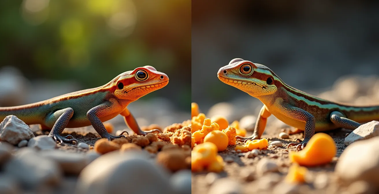 Contraste entre alimentation naturelle et nourrissage humain, montrant les effets sur la santé animale