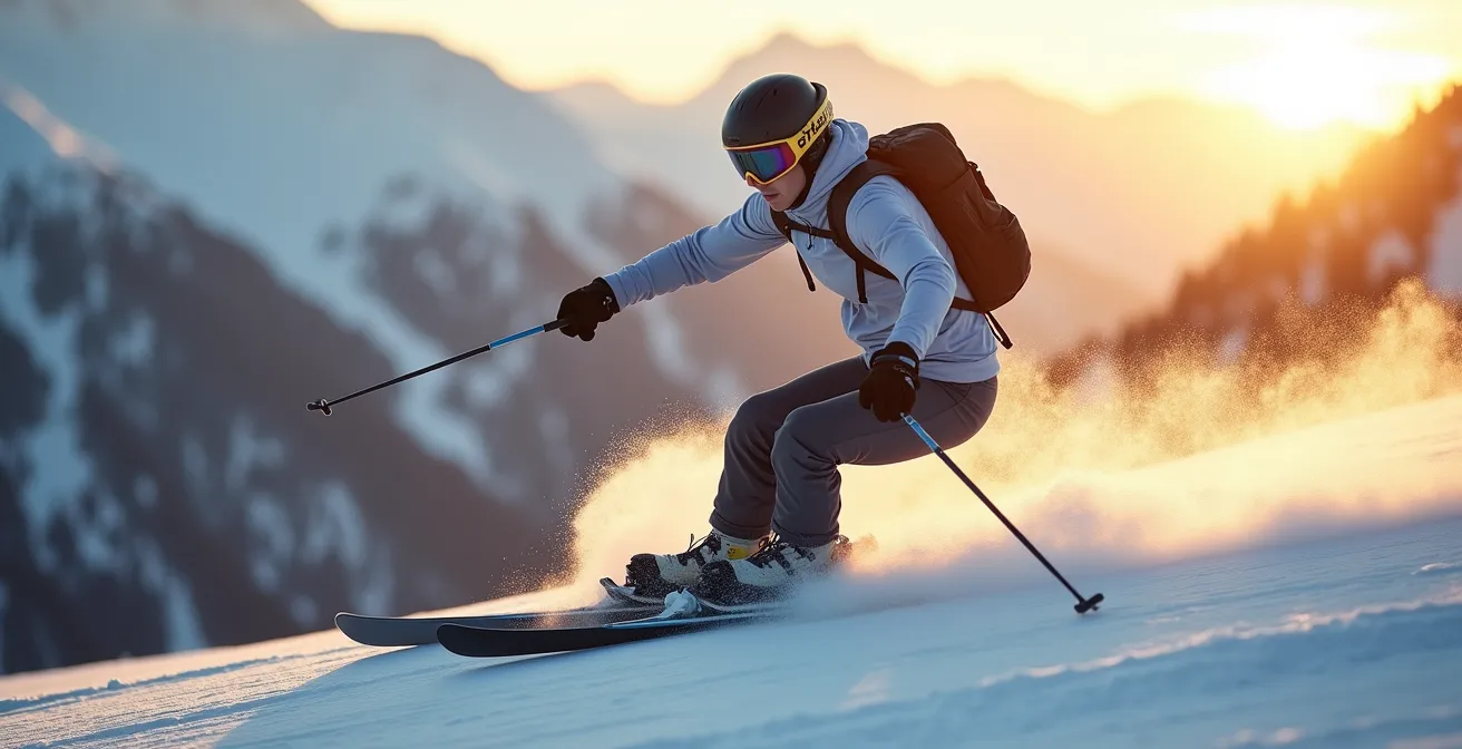 Démonstration de la position du centre de gravité en pente raide pour VTT et ski